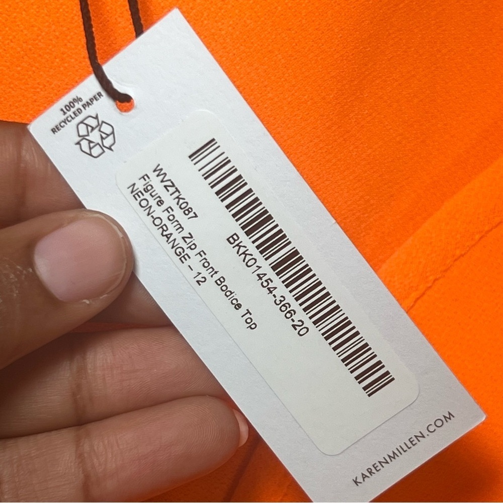 Karen Millen Neon Orange Figure Form Bodice Zip-Front Sleeveless Tank Top 8 - Picture 5 of 14